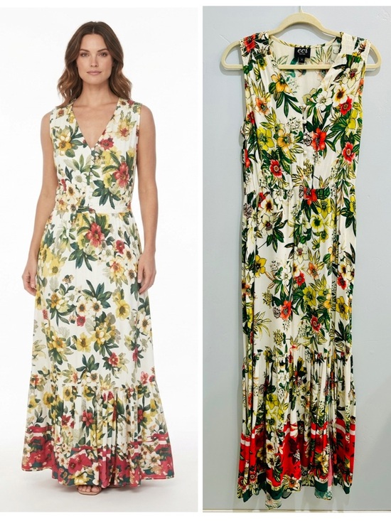 ECI Dresses & Skirts - ECI New York Tropical Island Floral Sleeveless Maxi Dress Boho Ruffle Hem Size S